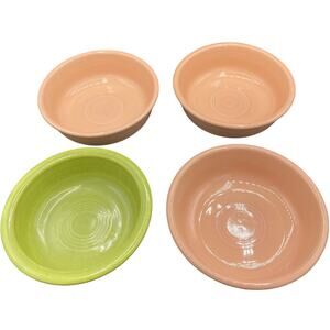 Vintage Fiesta Ware 3 Round Fruit / Cereal  green and Apricot Bowls